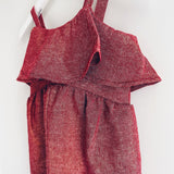NEW! Red Shimmery Linen Vivian Long Romper