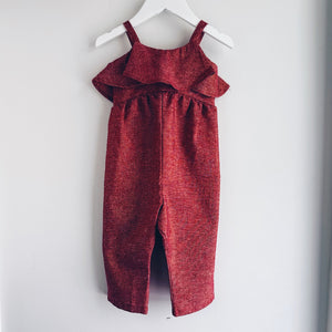 NEW! Red Shimmery Linen Vivian Long Romper