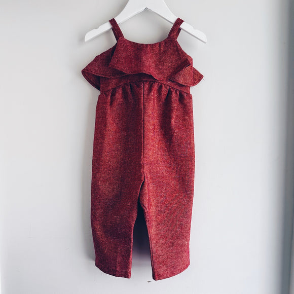 NEW! Red Shimmery Linen Vivian Long Romper