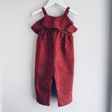 NEW! Red Shimmery Linen Vivian Long Romper