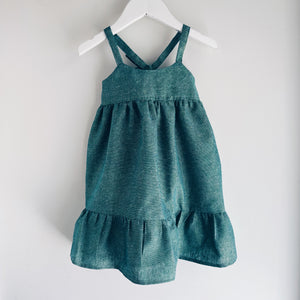 Bella Dress in shimmery green linen