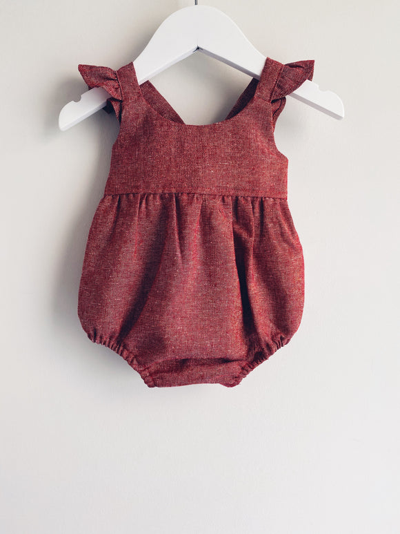 Aria Romper Shimmery Ruby Linen
