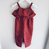 NEW! Red Shimmery Linen Vivian Long Romper