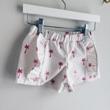 Linen Embroidered Palms Ruffle Shorts