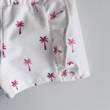 Linen Embroidered Palms Ruffle Shorts