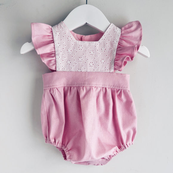 Dolly Romper Linen + Eyelet